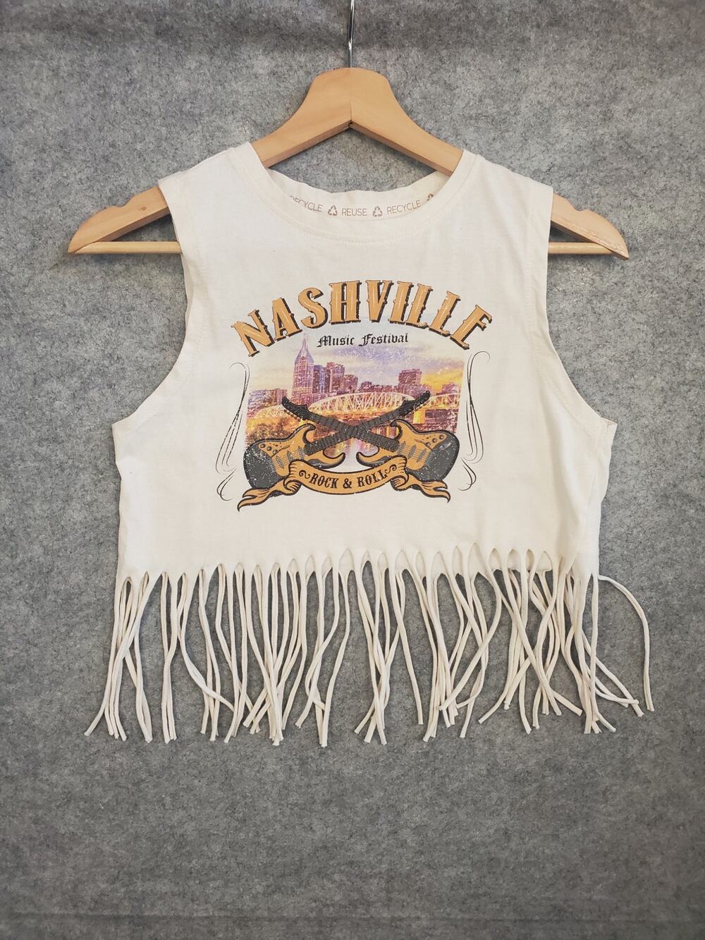 Women's Recycled Threads XS Distressed Western Style Nashville Music Festival T